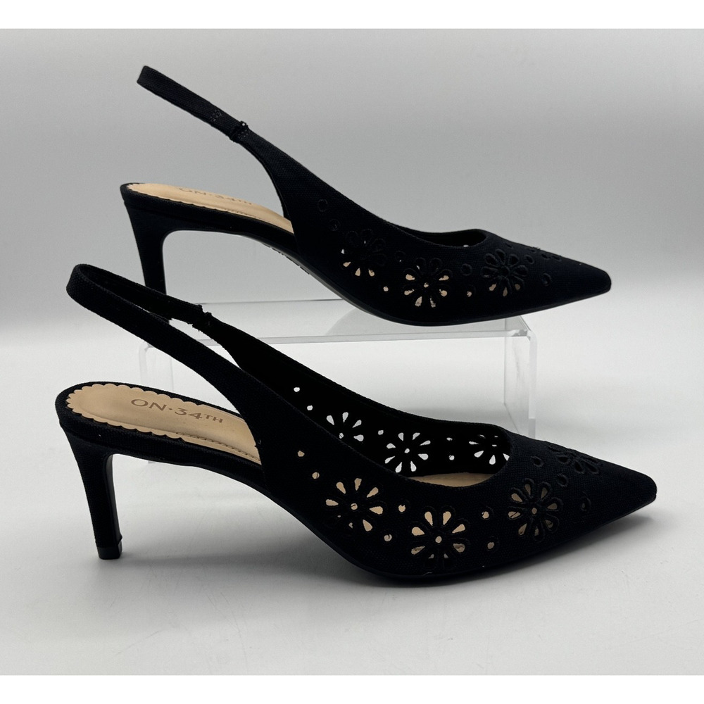 On 34th Women's Monikaaf Slingback Pointed Toe Pumps English Black Size 8.5M NIB